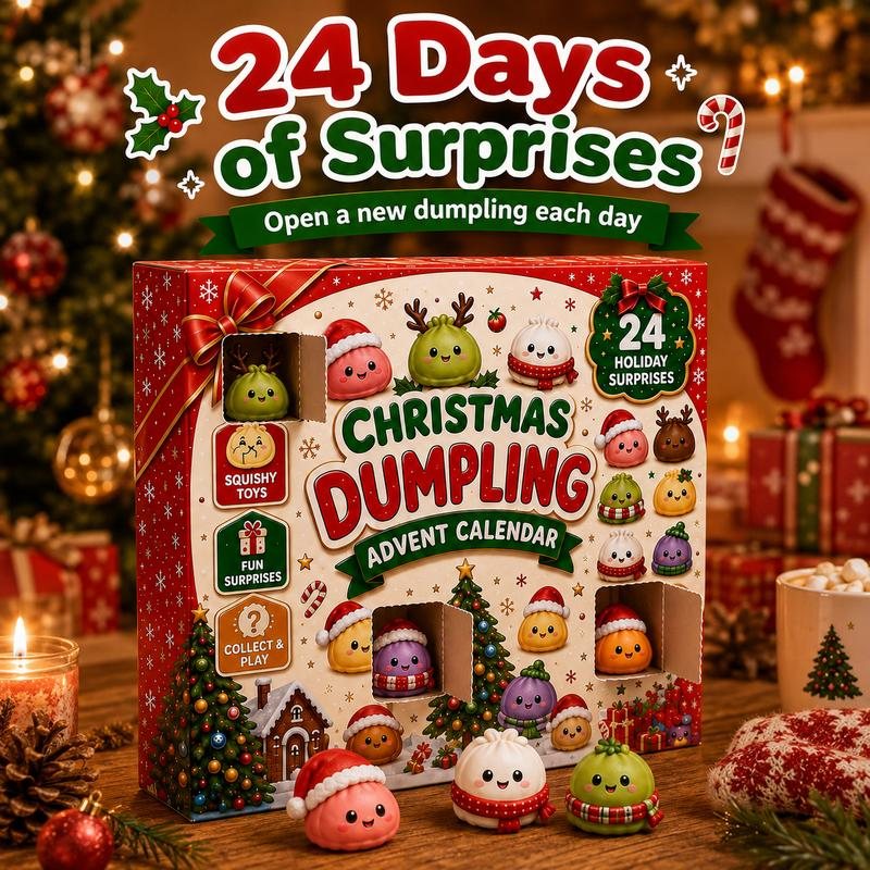 Christmas Dumpling Advent Calendar with 3 doors open and dumplings in front